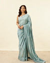 Steel Blue Floral Embroidered Saree